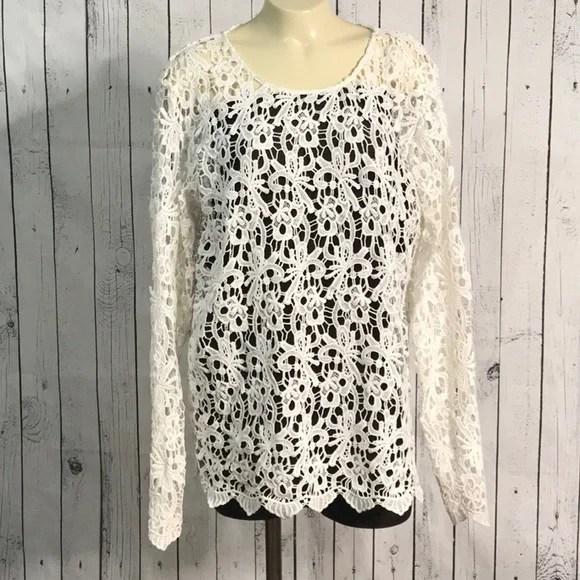 Blanc du Nil lace crochet long sleeve top - Picture 3 of 8